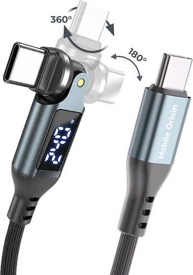 Mobile Origin Winkel (90°) / Geflochtenes / LED USB 2.0 Kabel USB-C männlich - USB-C 240W PD Grau 1,8m MO-DRC-M-CB16