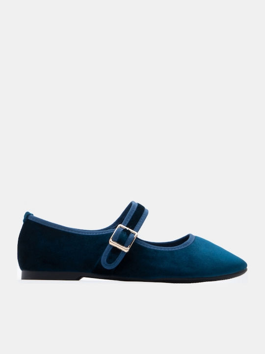 Damen Ballerinas Spitz zulaufend Mit Riemen in Marineblau Farbe