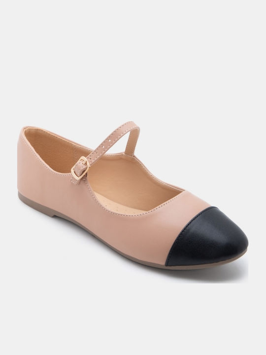 Damen Ballerinas Spitz zulaufend mit Riemen in Rosa Farbe