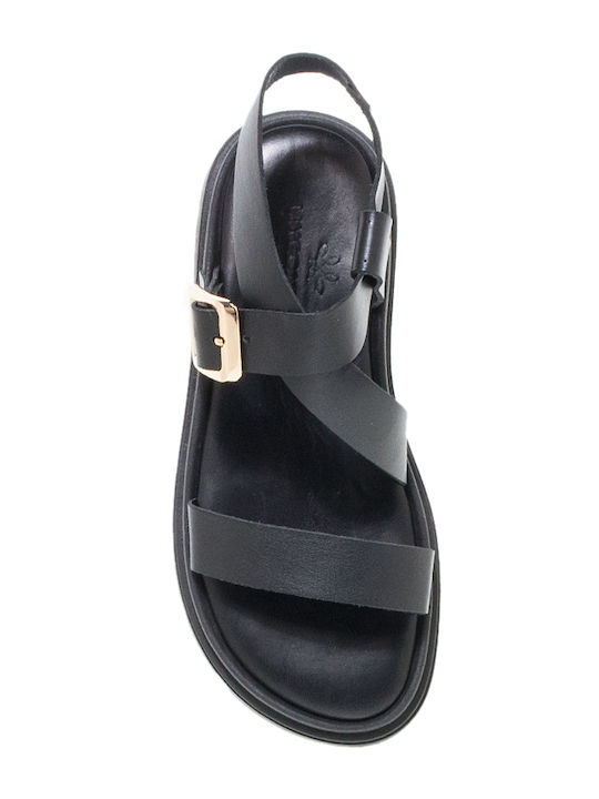 Leather Women's Flat Sandals Black