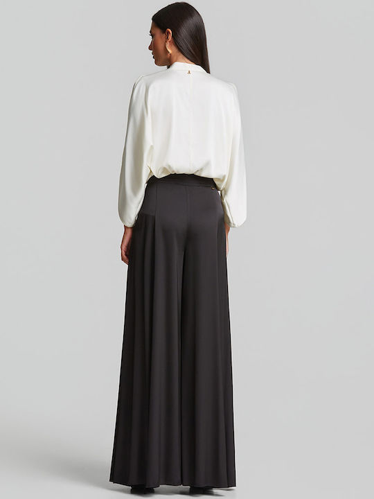Women's Satin Blouse with V-Neck Ecru