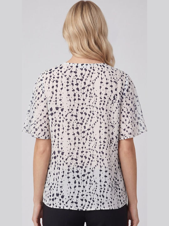 Bluza Damă Crop Top cu Decolteu în V Alb Cu Buline