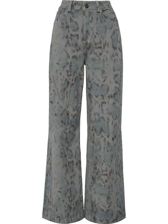 High Rise Women's Jean Pants in Wide Leg Style Grey