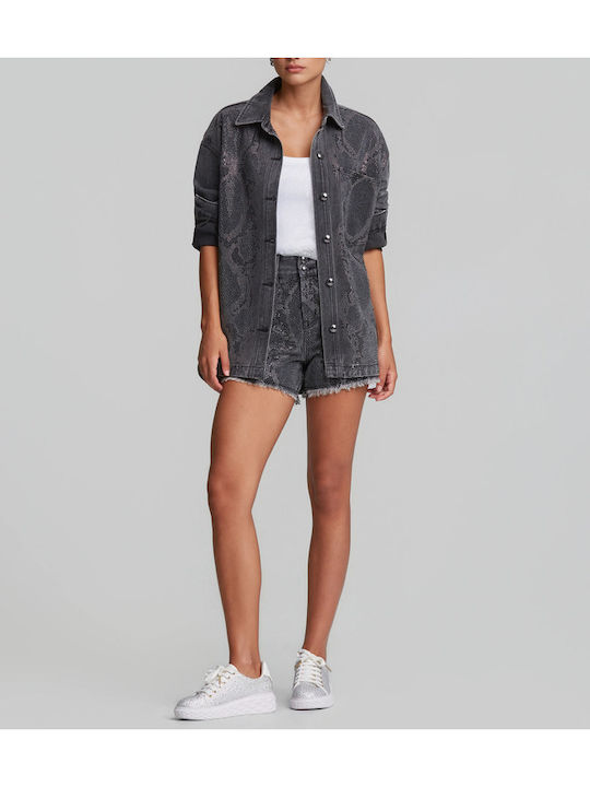 Langärmeliges Damen Denim Hemd Grau