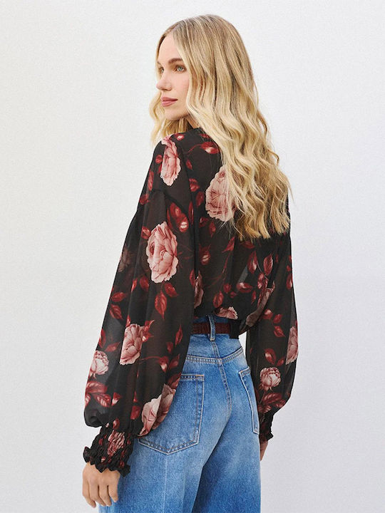 Long Sleeve Women's Shirt Black Floral