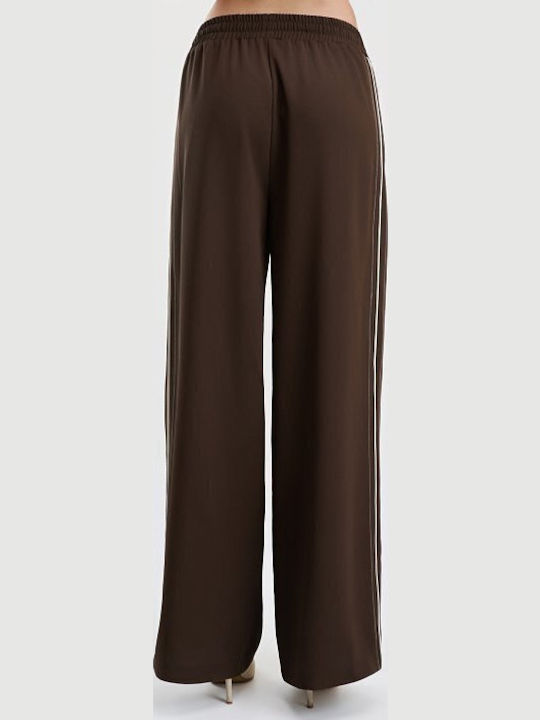 Damenhose mit Gummiband in Breit Bein Stil Gestreift Braune