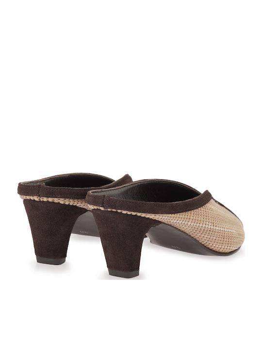 Suede Damen Pantoletten mit Niedrigem Absatz in Brauner Farbe