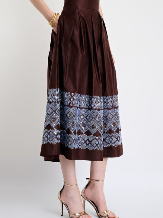 Satin Hohe Taille Midi Damenrock Braun