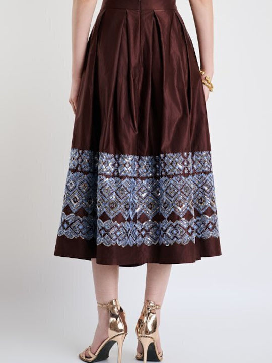 Satin Hohe Taille Midi Damenrock Braun