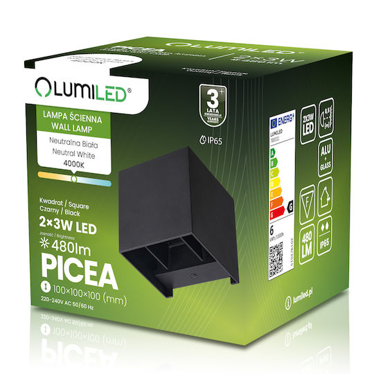 Aplica De Grădină Led Față 2x3w 4000k Reglabil Sus Jos Negru Picea Lumiled