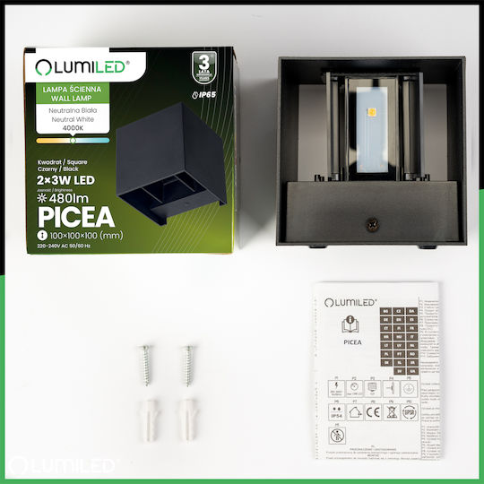 Aplica De Grădină Led Față 2x3w 4000k Reglabil Sus Jos Negru Picea Lumiled