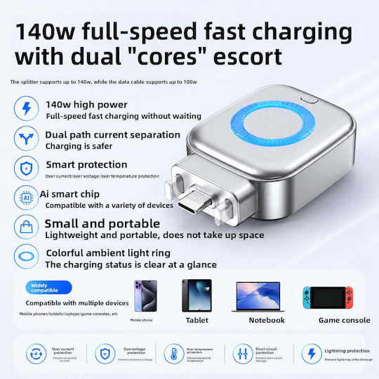 X01 Smart Charging Splitter Type-C 140w Battery Protection & Automatic Eject