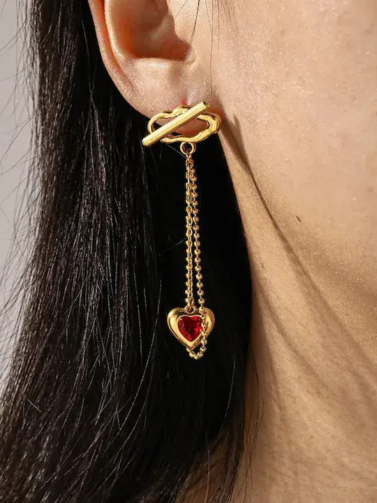 Single Dangle Earrings Made of Gold Plated Steel Red