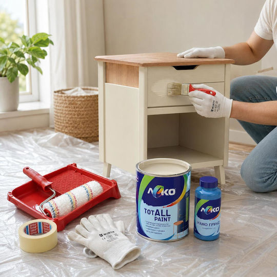 Универсален Комплект За Боядисване До 15 М² Leko Total Room Refresh 15 Интериорна Боя Опал Цвят Грунд Аксесоари