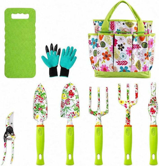 Set Profesional Multifuncțional De Instrumente De Grădină 9 Bucăți Metal Plastic Design Ergonomic Ușor De Curățat Și De Folosit Verde Cu Model Floral