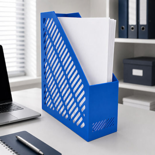Blue A4 Vertical Document Holder Durable Plastic Office Organizer 80 X 250 X 300 Mm