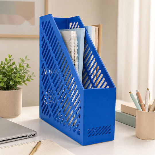 Blue A4 Vertical Document Holder Durable Plastic Office Organizer 80 X 250 X 300 Mm