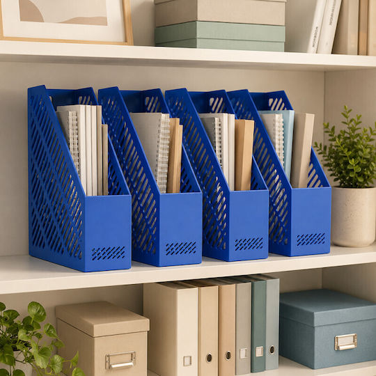 Blue A4 Vertical Document Holder Durable Plastic Office Organizer 80 X 250 X 300 Mm