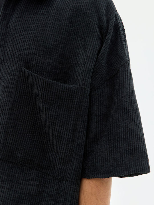 Short Sleeve Corduroy Shirt in Wide Line Black