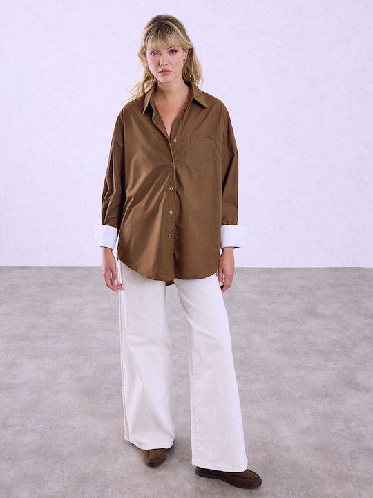 Celestino Cămașă De Damă Oversized Asimetrică Loose Fit Maro