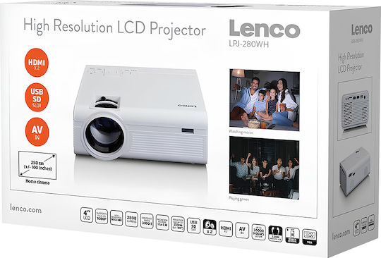 Lenco LPJ-280WH Projector LCD LED Lamp with Built-in Speakers White