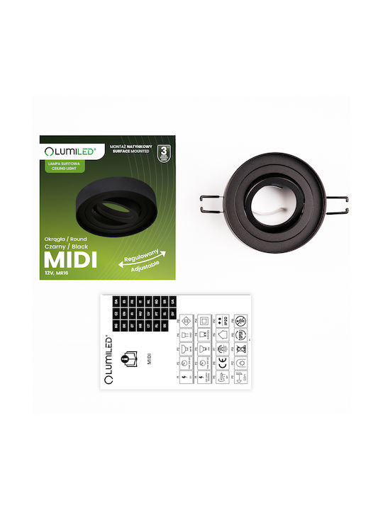 Вградена Светлина За Халогенна Крушка Мобилна Midi Gu10 Кръгла Черна 20mm