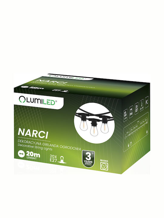 Lanț Luminos Ghirlandă de Exterior 20 m 20xE27 Narci Lumiled
