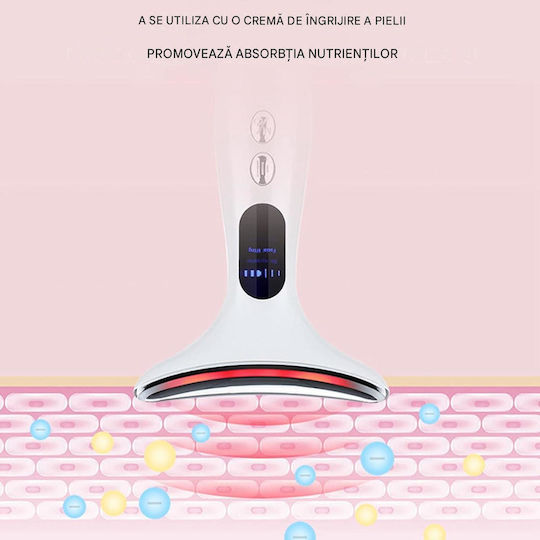 Arvada Beautypro Hy38 Dispozitiv de Masaj pentru Față și Gât 3 Moduri LED Încălzire 40–45°C 3 Niveluri de Vibrație Încărcare USB Alb