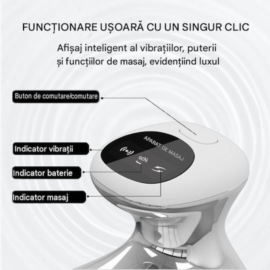 Arvada Beautypro Dispozitiv de Masaj pentru Scalp EMS Vibrații Lumină Roșie Baterie de 1200 mAh Încărcare USB-C Rezistent la Apă Alb