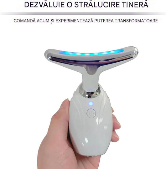 Arvada Beautypro G13 Aparat de Masaj Facial și pentru Gât cu Iluminare LED Funcție de Încălzire Vibrații Baterie Reîncărcabilă Toate Tipurile de Ten Alb Argintiu