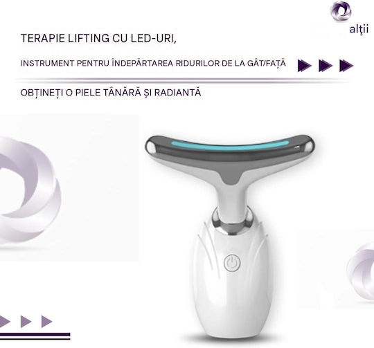 Arvada Beautypro G13 Aparat de Masaj Facial și pentru Gât cu Iluminare LED Funcție de Încălzire Vibrații Baterie Reîncărcabilă Toate Tipurile de Ten Alb Argintiu