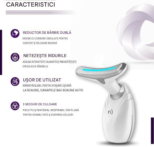 Arvada Beautypro G13 Aparat de Masaj Facial și pentru Gât cu Iluminare LED Funcție de Încălzire Vibrații Baterie Reîncărcabilă Toate Tipurile de Ten Alb Argintiu