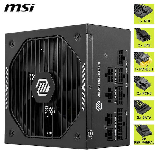 MSI Mag A650GLS PCIE5 650W Μαύρο Τροφοδοτικό Υπολογιστή Full Modular 80 Plus Gold