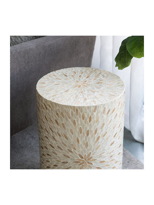 Round Side Table Ivory Wooden Ecru M35xL35xH50cm