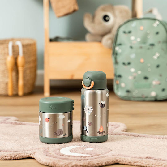 Done by Deer Tiny Trails Stainless Steel Kids Thermos Water Bottle with Straw Green 340ml