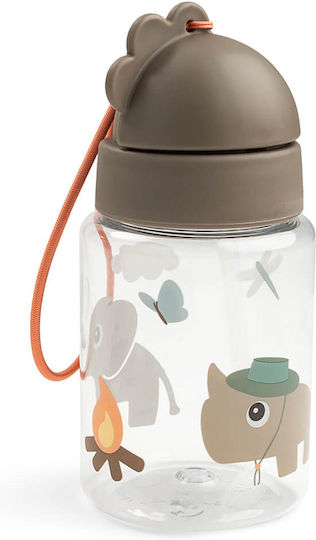 Done by Deer Tiny Trails Plastic Kids Water Bottle with Straw Beige 280ml