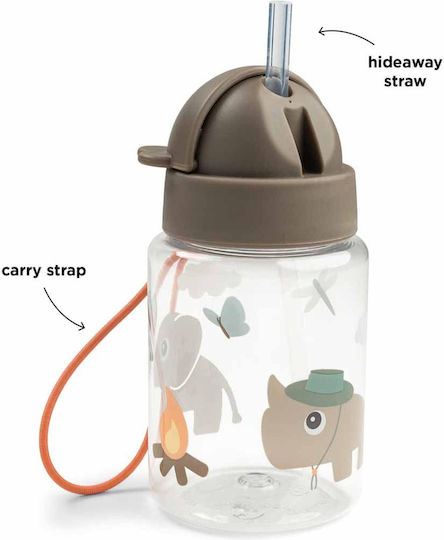 Done by Deer Tiny Trails Plastic Kids Water Bottle with Straw Beige 280ml