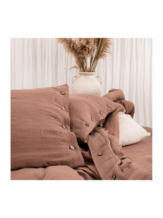 Şaheser Set Huse Pentru Pilote 100% Bumbac 200x220cm Dublă Cu 4 Fețe De Pernă & 1 Cearșaf Maro