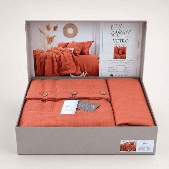 Şaheser Σετ Παπλωματοθήκη Βαμβακερή 200x220cm Διπλή με 4 Μαξιλαροθήκες & 1 Σεντόνι Vetro Brick (terra)