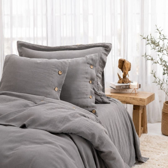 Şaheser Set Huse Pentru Pilote 100% Bumbac 200x220cm Dublă Cu 4 Fețe De Pernă & 1 Cearșaf Anthracite Gri