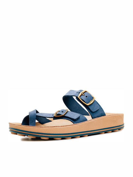 Fantasy Leather Women's Flat Sandals Blue Royal