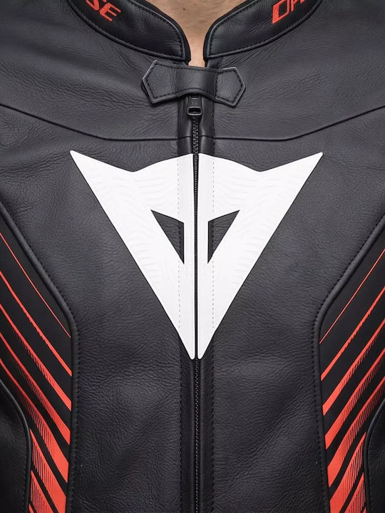 Dainese Super Speed 5 Sommer Herren Leder Reitjacke Schwarz/Rot-Fluo/Weiß