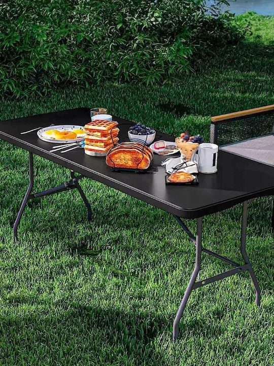 Masă Plastică Catering Pentru Exterior Pliabilă Cu Ramă Metalică Neagră 180x70x74 cm