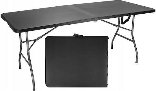 Plastic Outdoor Catering Foldable Table with Metal Frame Black 180x70x74cm