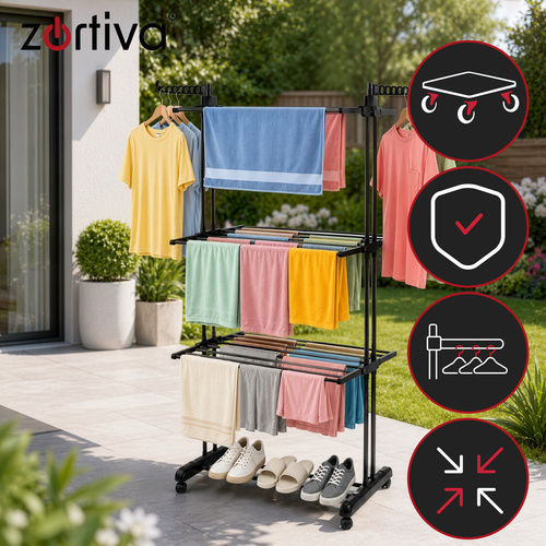 Zortiva 27129 Zortiva Folding Floor Metallic Clothes Drying Rack with Hanging Length 1.78m