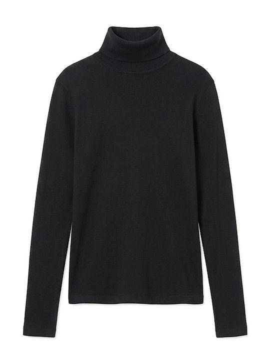 Women's Cotton Long Sleeve Turtleneck Black Blouse