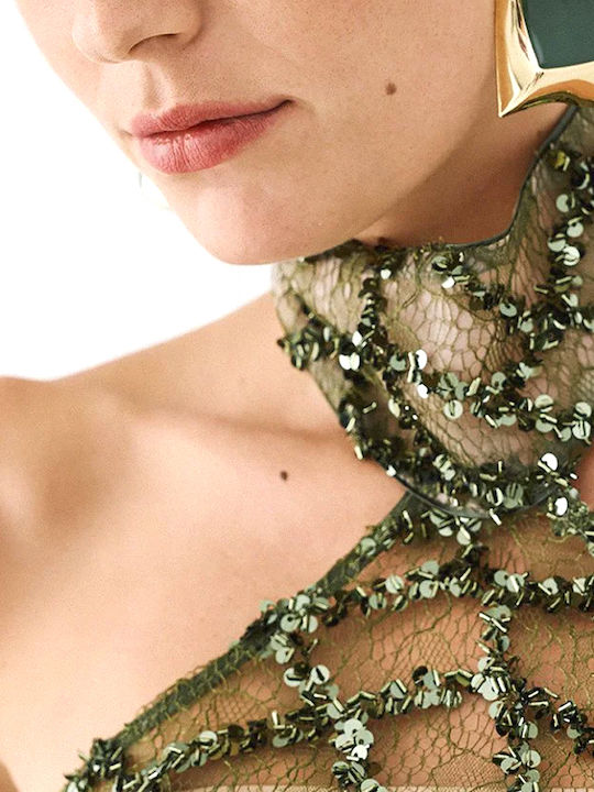 Damen Crop Top Ärmellos mit Bindung am Ausschnitt Grün- Khaki