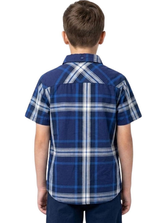 Kids Checked Short-sleeved Shirt Navy Blue