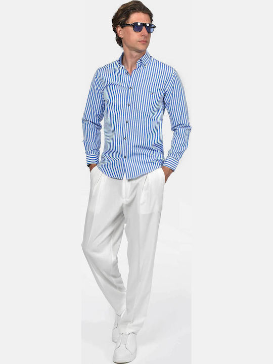 Long Sleeve Shirt In Regular Fit Striped Blue