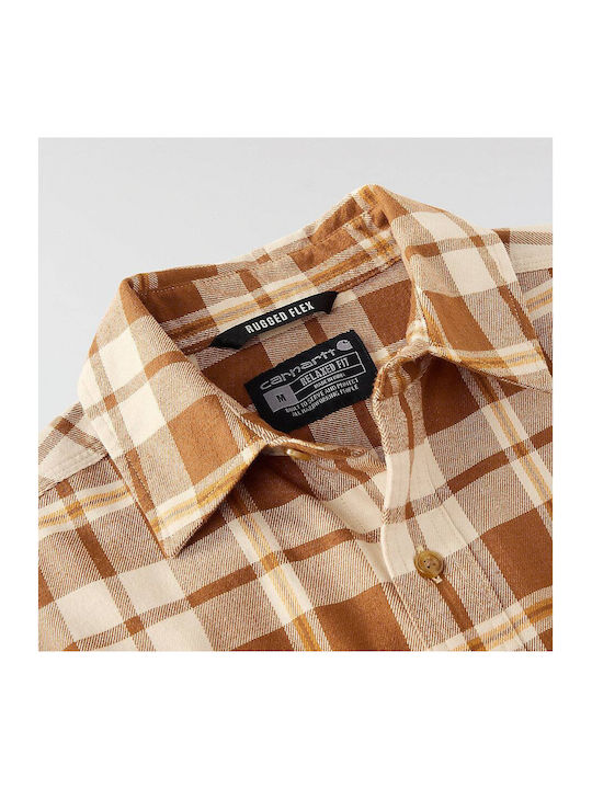 Long Sleeve Flannel Shirt in Wide Fit Checked Brown